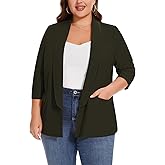 MINTLIMIT Plus Size Blazers for Women Casual Work Office 3/4 Sleeve Open Front Cardigan Suit Jacket Blazer with Pockets