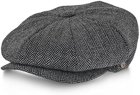 Wool Blend 8 Panel Newsboy Cap – 1920s Vintage Style, Quilted Lining, Double Snap Brim & Grosgrain Sweatband