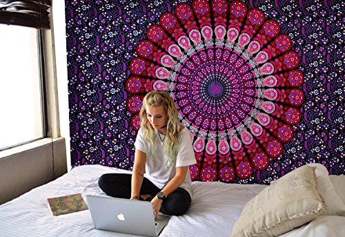 Tapestry Twin Bohemian Mandala Tapestry Wall Hanging Psychedelic Home Decor Wall Art Dorm Decor Beach Throw Blue Lavender Wall Tapestries