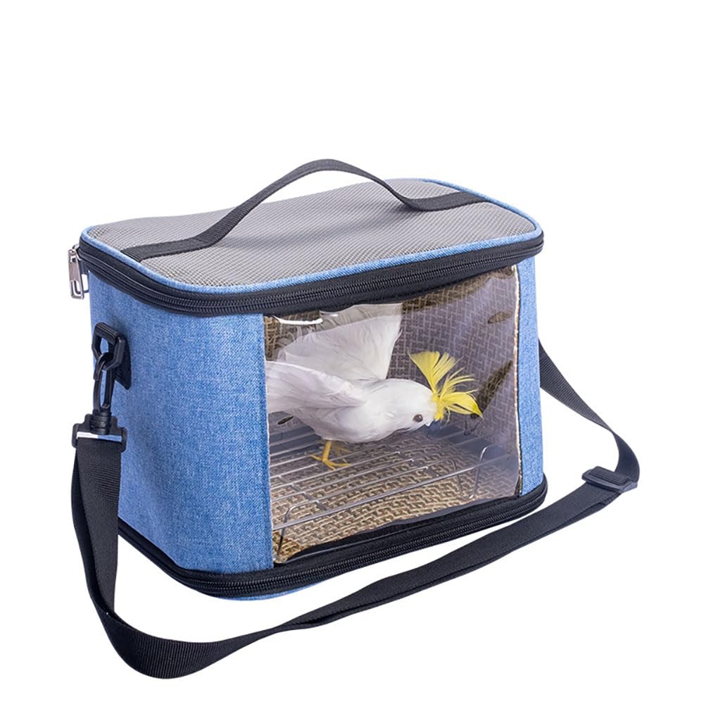 Haimusan Bird Carrier Bag Bird Travel Cage, Indestructible Stainless Steel Mesh Backpack for Parrot, Portable Bird Travel Bag, Pet Transparent Breathable Travel Cage (Blue)