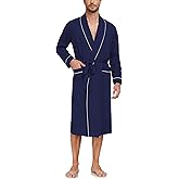 EA'S SECRET Men's 100% Cotton Robes Lightweight Long Sleeve Kimono Bathrobe Soft Over the Knee Sleepwear