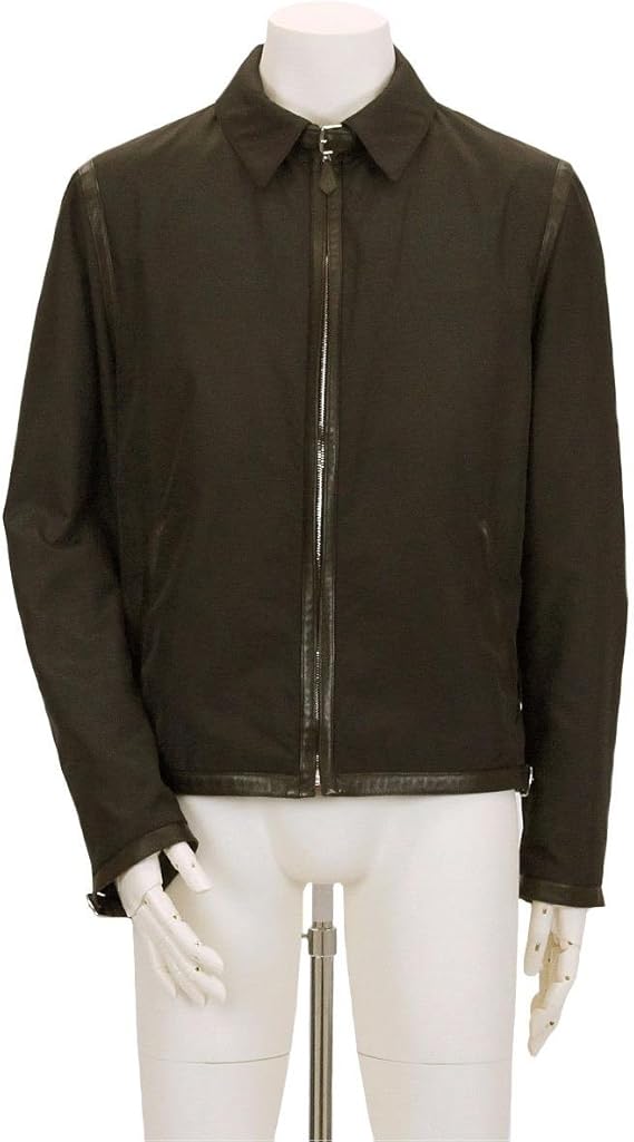 Amazon エルメス Hermes ナイロン レザー 革 ブルゾン 切替 襟付き アウター Zip ダーク ブラウン サイズ 48 メンズ 中古 コート ジャケット 通販