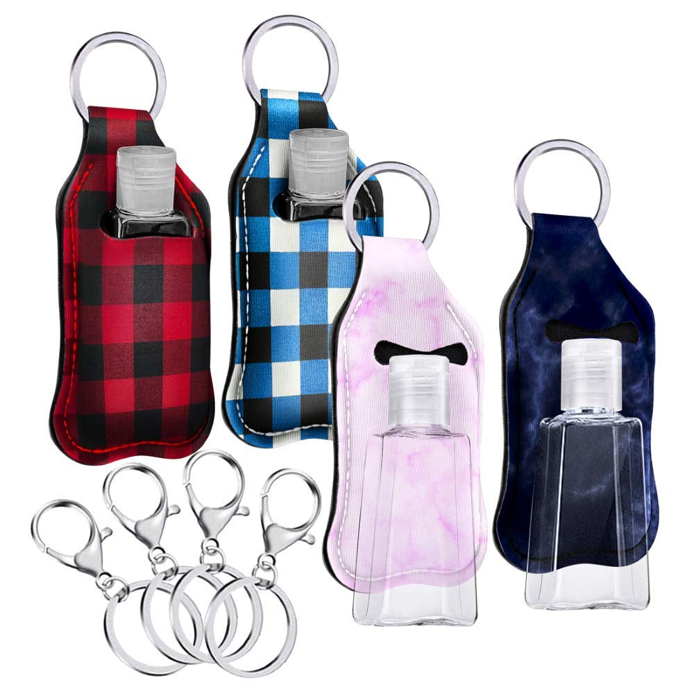 AmzElite 4 Pack Sanitizer Keychain Holder, Reusable Empty Individual Travel Bottles, Refillable 1oz Plastic Squeeze Pocketbac Containers for Hand Sanitizer, Soap, Lotion with Clip Holder : Beauty