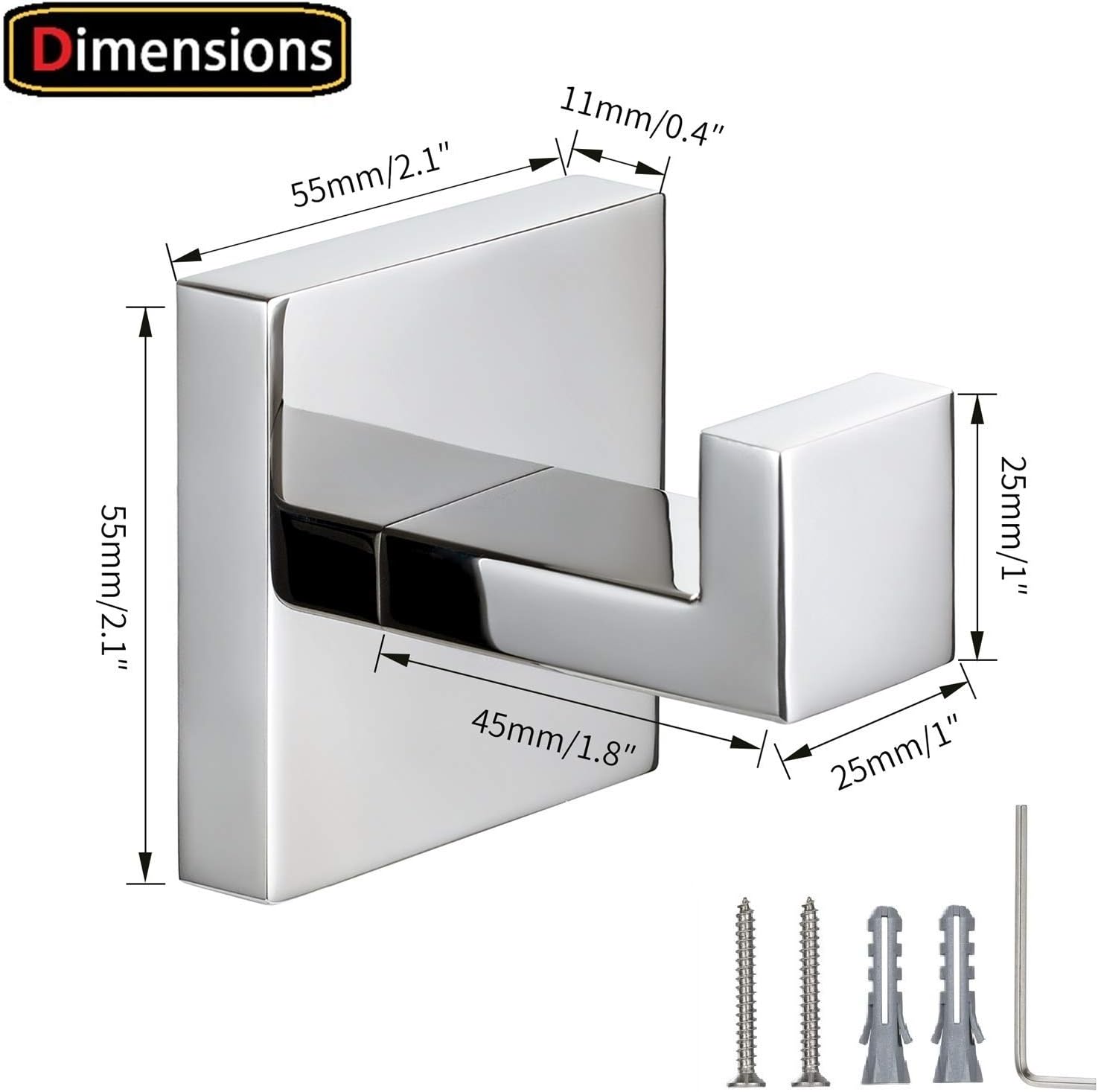 Bathroom Hooks, YGIVO Towel Robe/Coat Clothes Hook Chrome Polished SUS304 Stainless Steel Square Hanger Wall Hooks Heavy Duty for Bath Kitchen Bedroom Garage Hotel Wall Mounted 2 Pack - - 