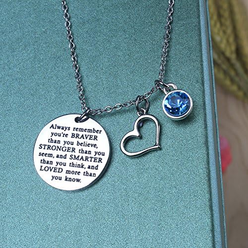 Zaoming You Are Braver Than You Believe Inspirational Necklace With Birthstone Graduation Gift Best Friend Encouragement Gifts Birthday Gift