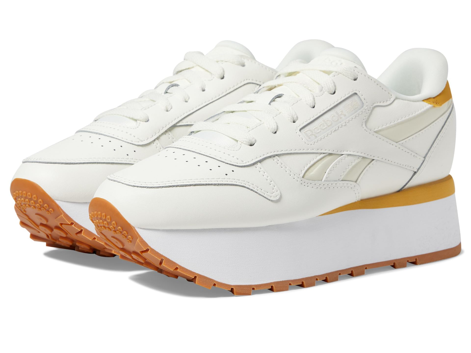 Reebok Women’s Classic Leather Triple Lift Sneaker, Chalk/Chalk/Heritage Gold, 9