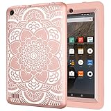 Hocase Fire 7 Case - Hybrid Rugged Shock Proof Protective Cover Case For Amazon Fire 7 Inch Tablet (5th Generation - 2015 release Only) - Rose Gold Flower