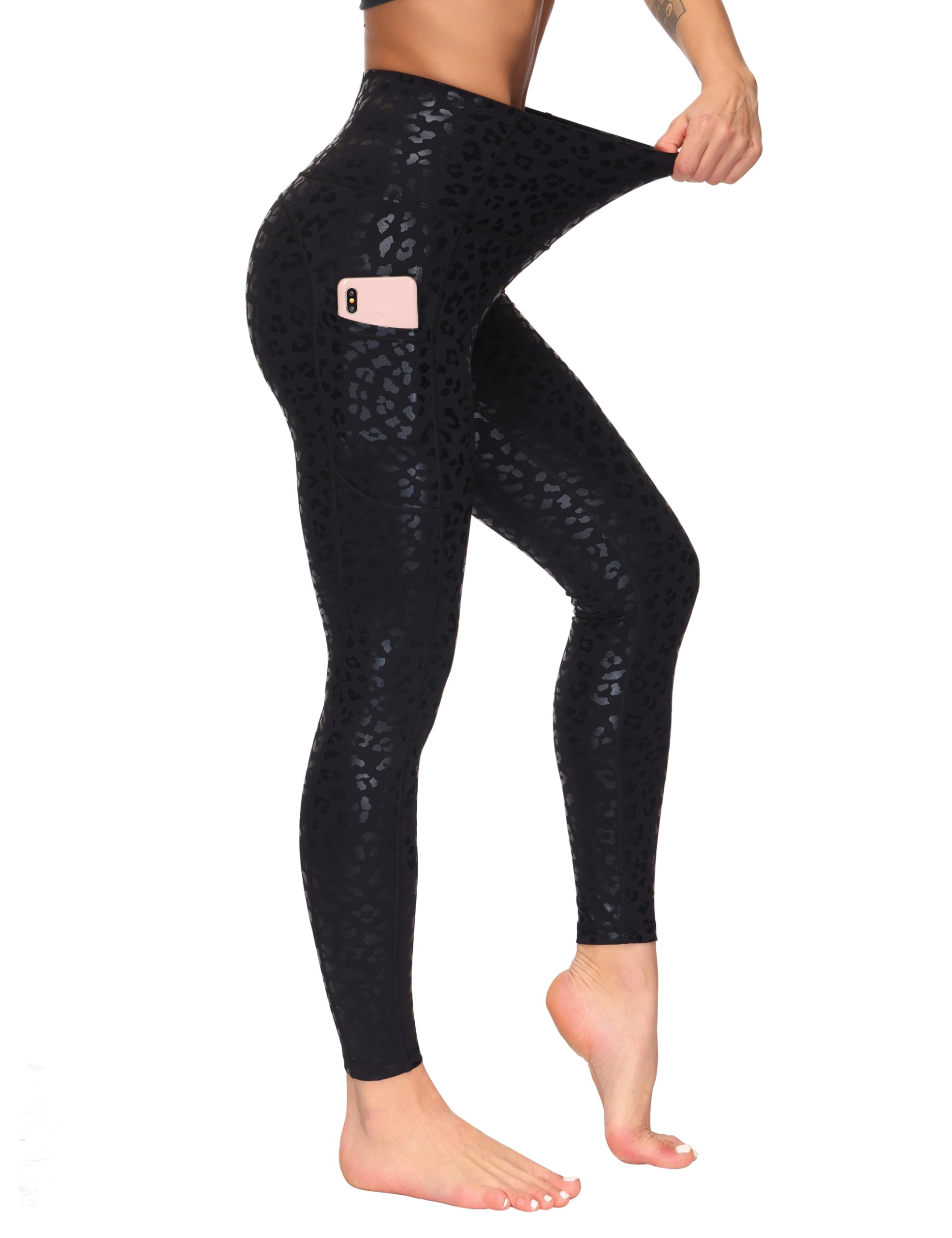 Photo 1 of THE GYM PEOPLE Women's High Waist Yoga Pants Soft Tummy Control Athletic Workout Leggings with Deep Pockets Black Leopard