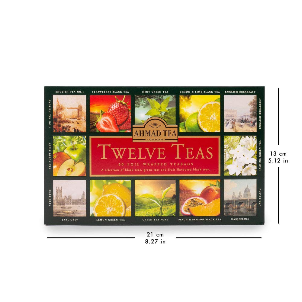 Ahmad Tea Twelve Teas Variety Gift Box, 60 Foil Enveloped Teabags : Grocery Tea Sampler : Grocery & Gourmet Food