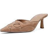 SOVANYOU Kitten Heel Mules for Women Pointed Toe Pumps Stitching Flame Design Close Toe Heels Comfortable Mules for Casual