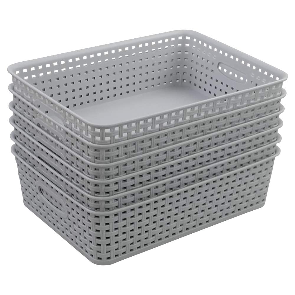Dehouse Set of 6 Plastic Storage Trays Baskets, A4 Plastic Basket, Gray