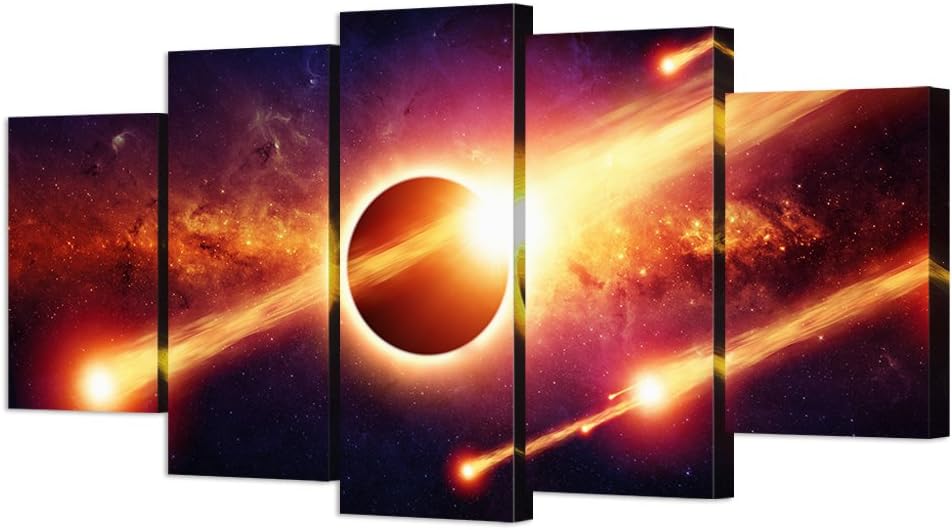VVOVV Wall Decor Galaxy Wall Art Universe Space Pictures Milky Way Planets Meteorites Outer Space Landscape Pictures Framed Canvas Prints Ready to Hang Large 5 Panels