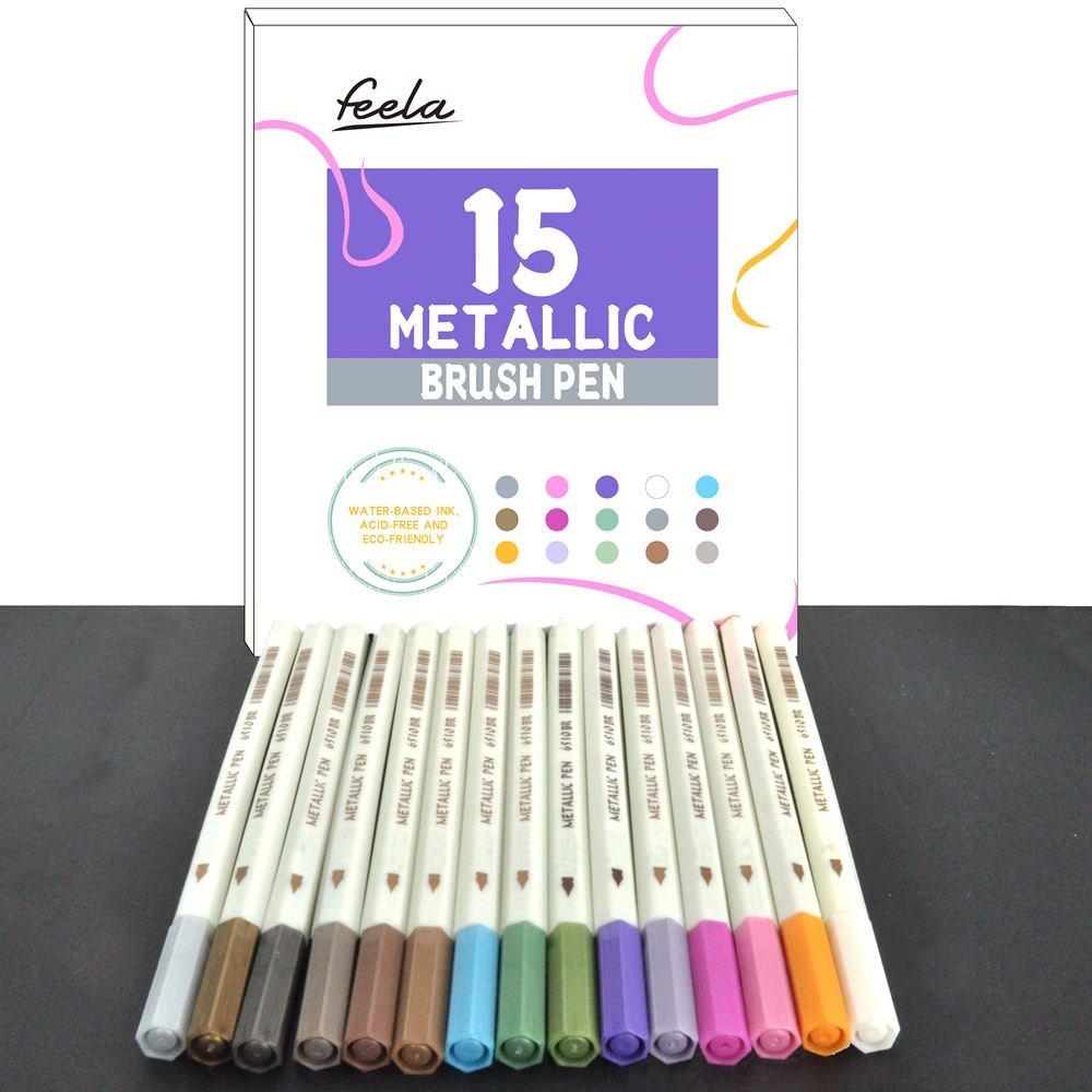15 Colors Metallic Brush Marker Pens, Feela Metallic Calligraphy