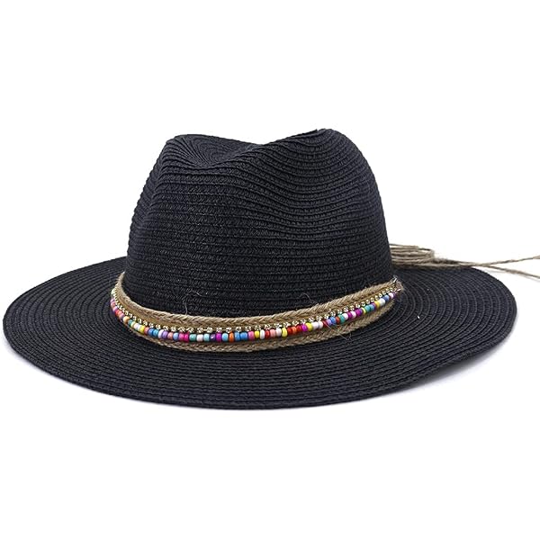 Straw Sun Hat Black Trim S/M 21”Circumference NEW Unisex Beach Casual Summer Generic Wide Brim Straw Hat, Women main image 2