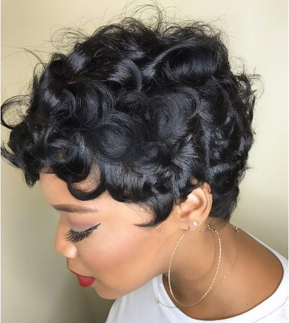RUISENNA Short Curly Human Hair Wigs Short Curly Black wigs for Black Women Curly Pixie Cut Wigs