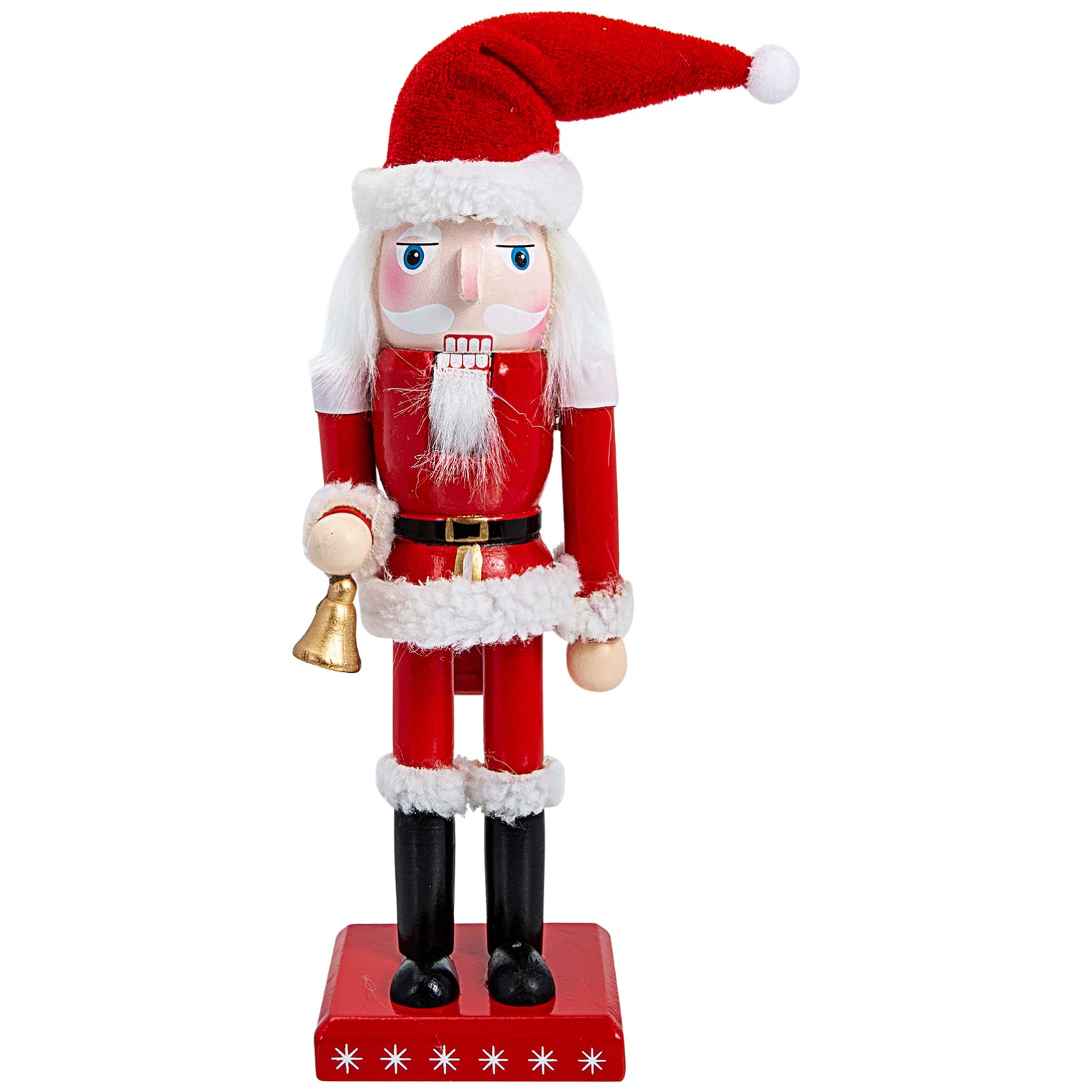 PRETYZOOM Christmas Santa Nutcracker Decoration 10 Inch Wooden Santa Claus Figure with Bell Holiday Home Decor Table Ornament