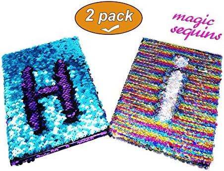 Neathouse 2 Pack Mermaid Sequin Notebook Sequin Journal ,Magic Sequin Notebook for Kids and Adults, Rainbow &amp; Blue, 128 Pages