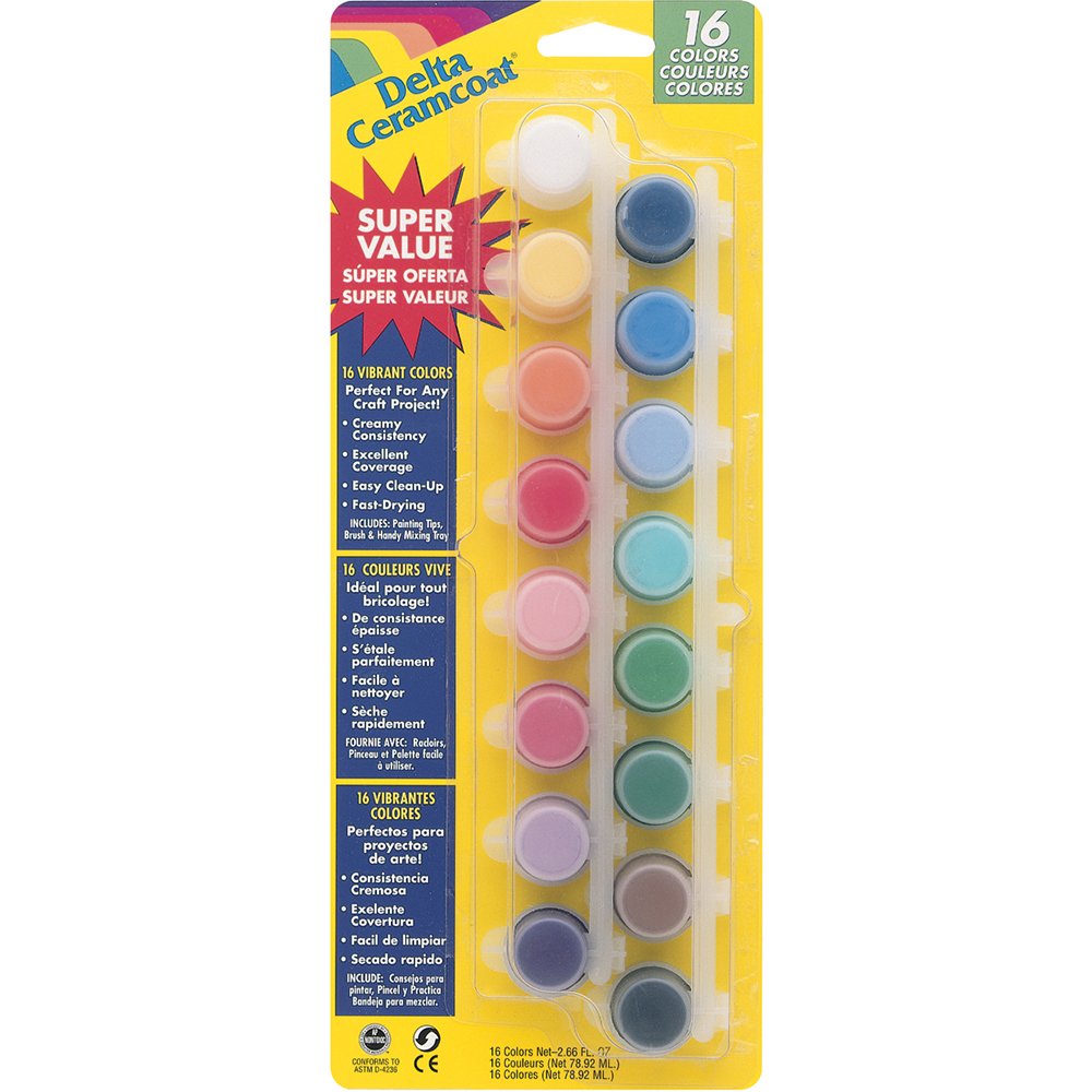 Plaid:Delta Ceramcoat Acrylic Paint Pots 16/Pkg-Vibrant, Other, Multicoloured