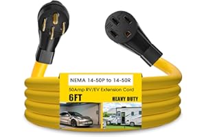 LAZMUMI 50 Amp RV/EV Extension Cord, 4 Prong NEMA 14-50P to 14-50R 50F/50M Cable Suit for RV Trailer Campers, Tesla Model 3-S-X-Y, Heavy Duty STW with Cord Organizer, ETL Listed (6 FT)