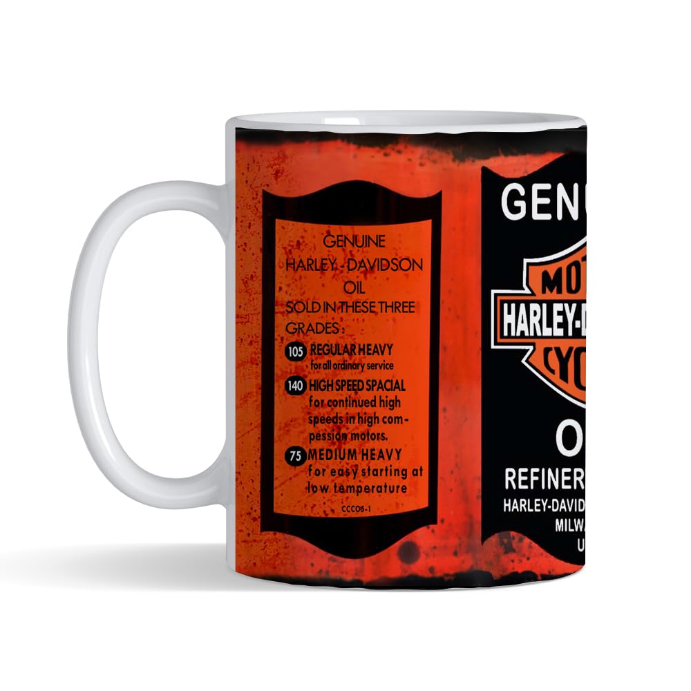Harley Motor Oil Inspired Gift Tea/Coffee Mug Motorcycle Car Mechanic Coffee Tea Mug Unique 11oz White Ceramic Mug.