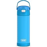 THERMOS FUNTAINER 16 Ounce Stainless Steel Vacuum Insulated Bottle with Wide Spout Lid, Electric Blue