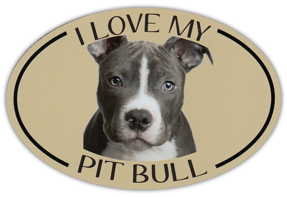 Oval Dog Breed Picture Car Magnet - I Love My Pit Bull (Pitbull) - Magnetic Bumper Sticker