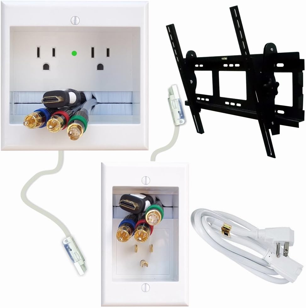 PowerBridge Solutions TWO-CK-TVML DIY-Series Dual Outlet Cable Management System with Flat Screen LED TV Mount for Large 32-Inch to 65-Inch Television Screens