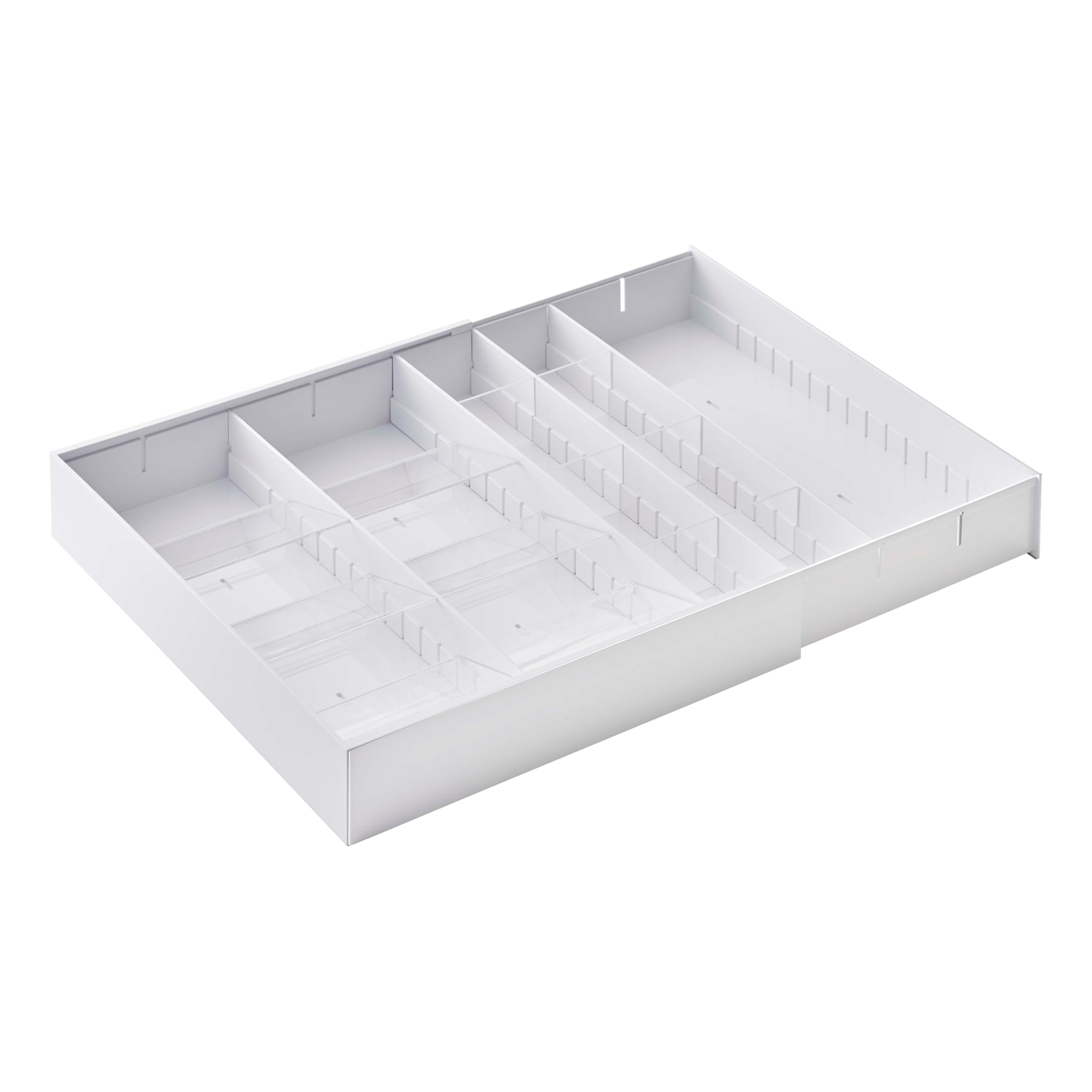 YAMAZAKI 5415 TOWER Extendable Diagonal Cutlery Tray, white, ABS Resin/PS Resin, Minimalist, 30～47.5 x 35 x 5.5 cm