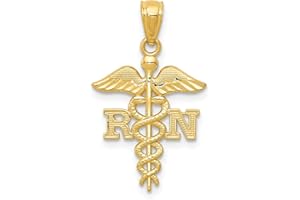 SONIA JEWELS Solid 14k Yellow Gold Diamond-cut RN Registered Nurse Nurse Pendant Charm 24mm
