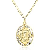 Richapex Virgin Mary Necklace for Men Women, 18K Gold Plated Copper Virgen de Guadalupe Charm Pendant, Valentine Mother's Day Our Lady Blessed Christian Catholic Gifts for Her with Jewelry Box Chain
