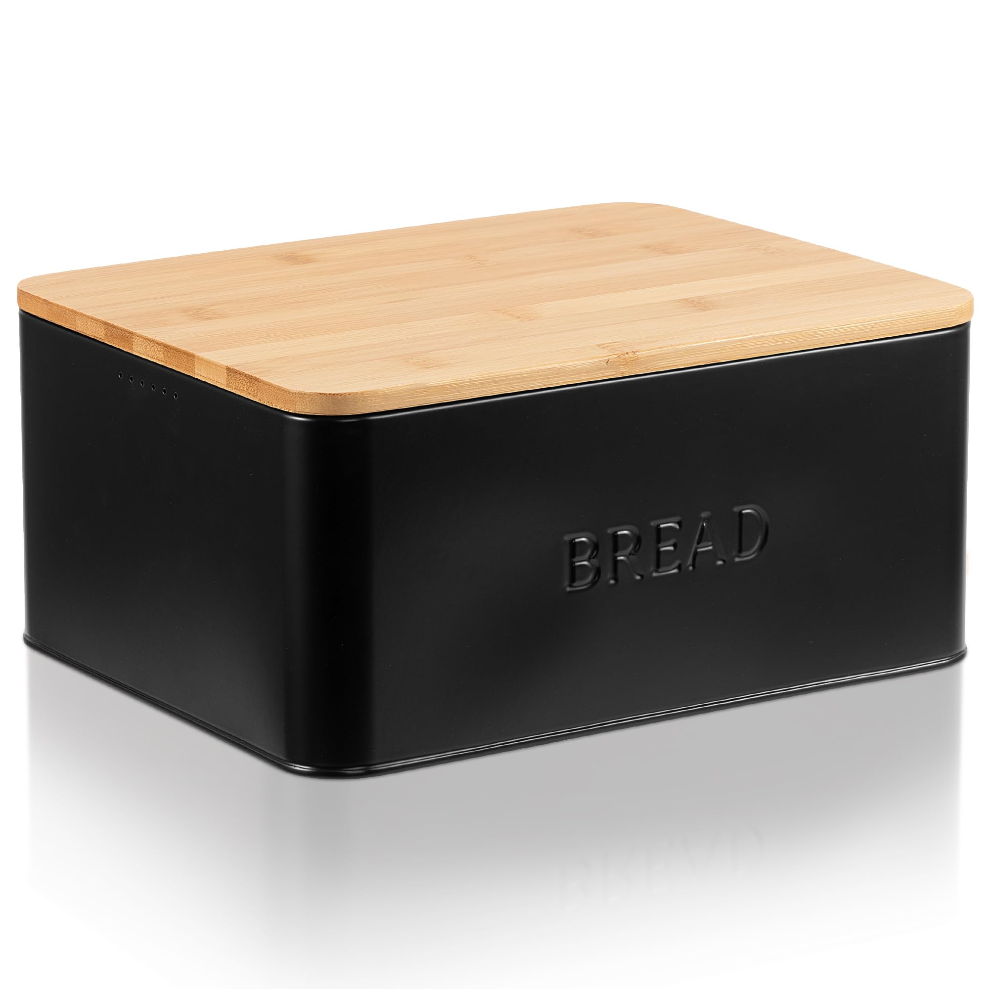 Photo 1 of ZICOTO Beautiful Bread Box With Wooden Lid For Your Kitchen Countertop - Spacious Container Perfectly Stores Your Homemade Bread, English Muffins & Bagels - Quality Cutting Board Lid Keeps Loaf Fresh