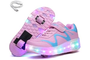 Ehauuo Kids Two Wheels Shoes with Lights Rechargeable Roller Skates Shoes Retractable Wheels Shoes LED Flashing Sneakers for Unisex Girls Boys Beginners Gift