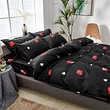 Loussiesd Red Strawberry Duvet Cover Set 3pc Kids Reversible Black Polyester view 2