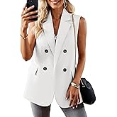 Mina Self 2026 Spring Women's Sleeveless Vest Tops - Double Breasted Lightweight Work Casual Long Blazer with Pockets