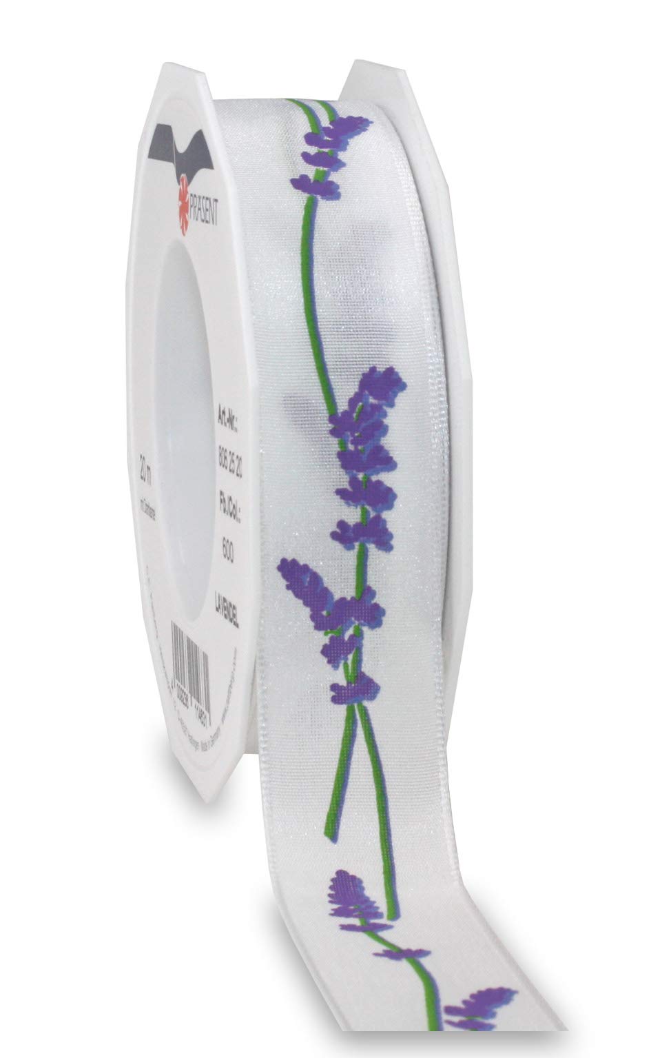 Präsent - Lavendel Printed Ribbon White 25 mm Width, 20 m Length — image 1