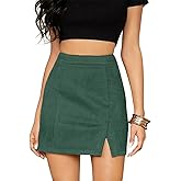 VNDFLAG Women's High Waist Faux Suede Side Split Bodycon Short Mini Skirt