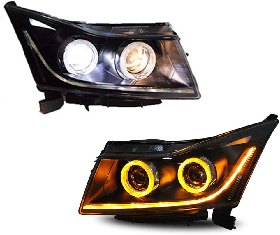 2PCS Headlight Assemblies For Chevrolet Cruze 2009-2014 Bi-Xenon Lens Projector Double Beam Xenon HID KIT With LED Daytime Running Lights