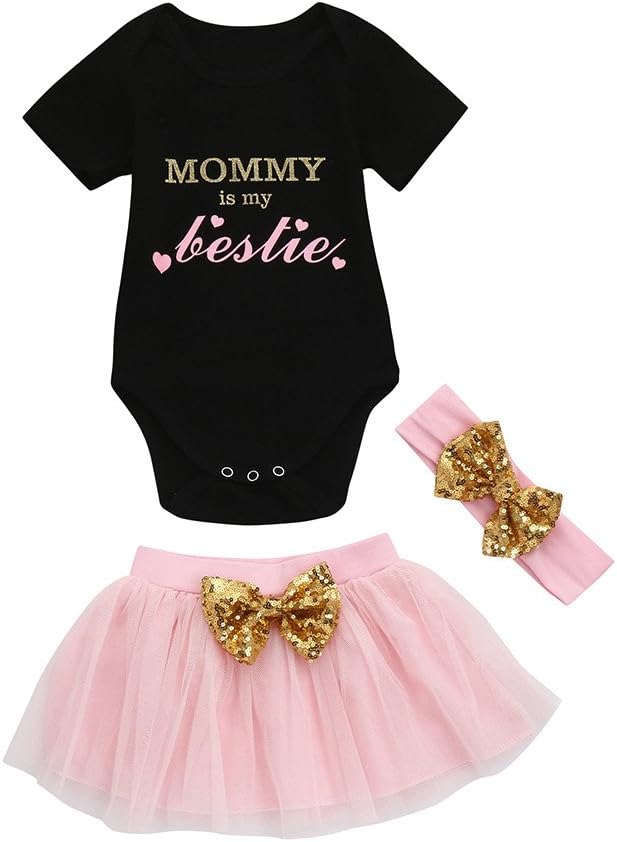 Xturfuo 3PCS Newborn Infant Baby Girl Letter Romper Tops+Tutu Skirt Outfits Clothes Set (70-100)
