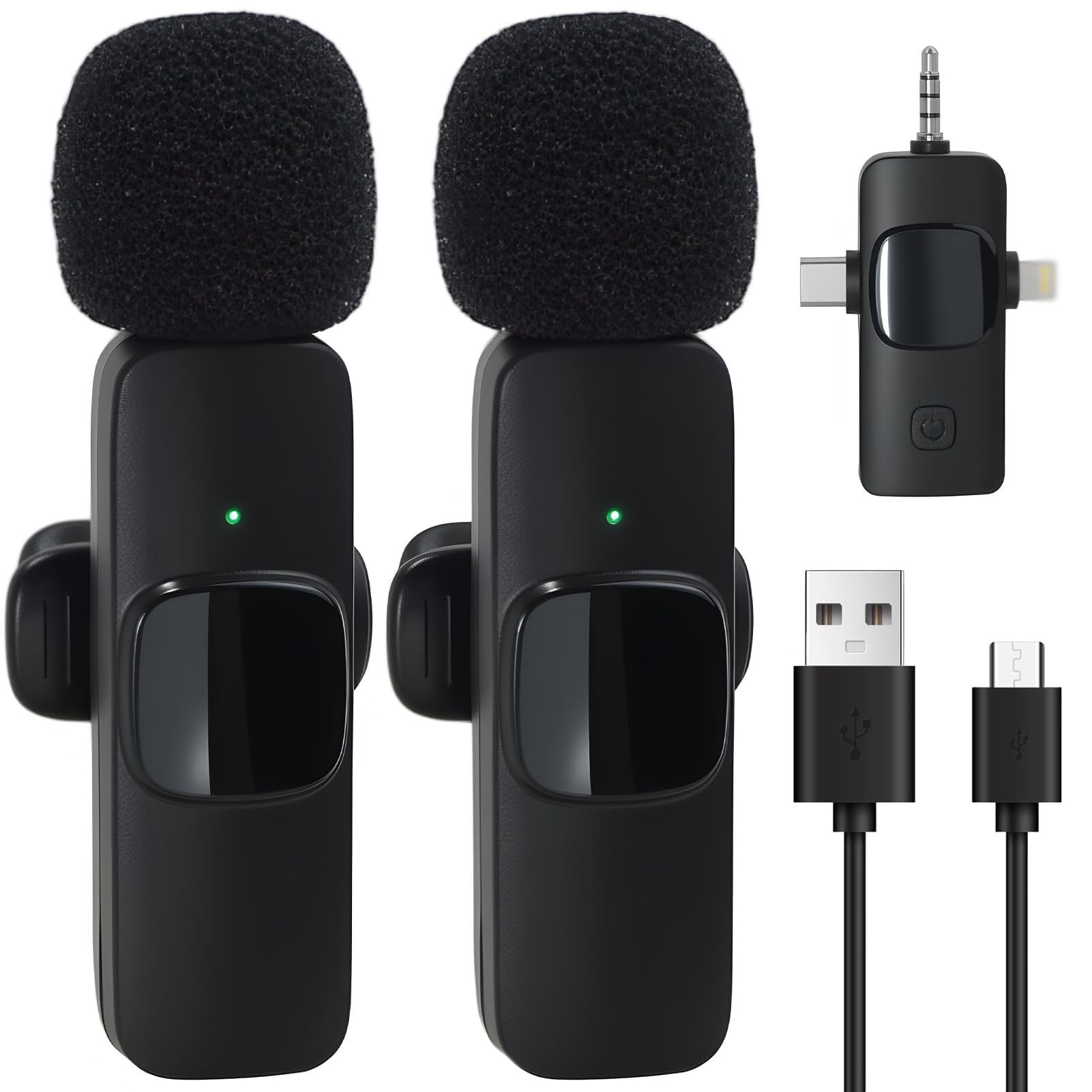 Wireless Lavalier Microphone, Wireless Mini Microphone with 4-in-1 Universal Receiver, Clip-On Mini Mic, Compatible with Android iPhone iPad Laptop & Camera for Video Vlog Podcast Online Meetings & St