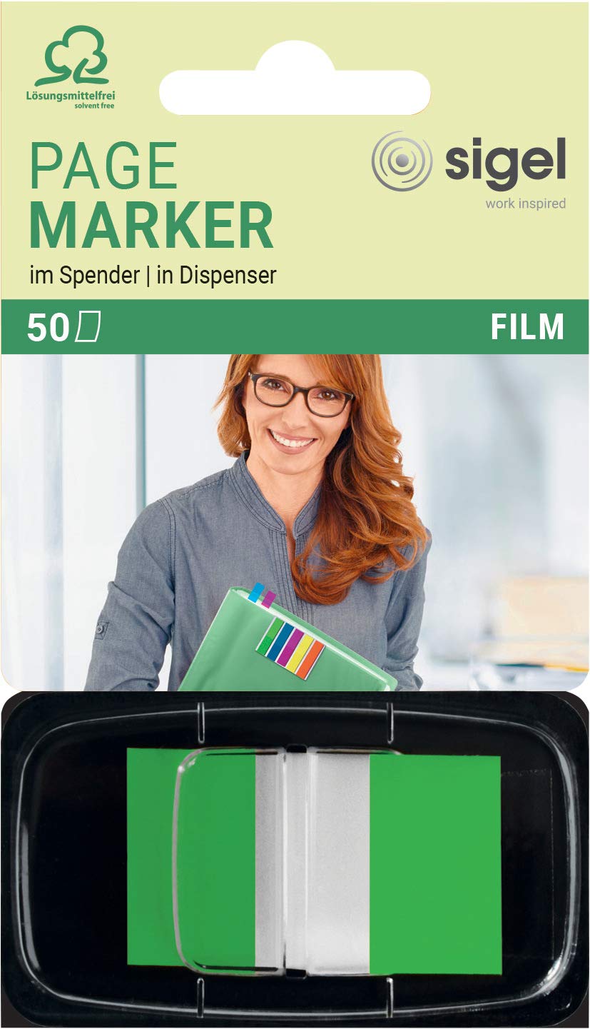 SIGEL HN493 Index Page Marker, Film, strip-size:25x43 mm, 50 strips, Green