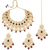 Aheli Kundan Dangling Pearls Necklace Earring With Maangtikka Bharatanatyam jewellery set Gift for Women