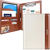 Padfolio/Resume Portfolio Folder for Women Men, WAVEYU Cute Chic Padfolio Cover Folder, Conference/Legal Document Organizer with Letter/A4 Size Clipboard, Document Sleeve, Brown+White