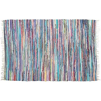 Large Rainbow Chindi 4x6 Feet Area Rag Rug Recycled Cotton Multi-Color Woven Fabric Home Decor For Hardwood Floors Living Room Bedroom
