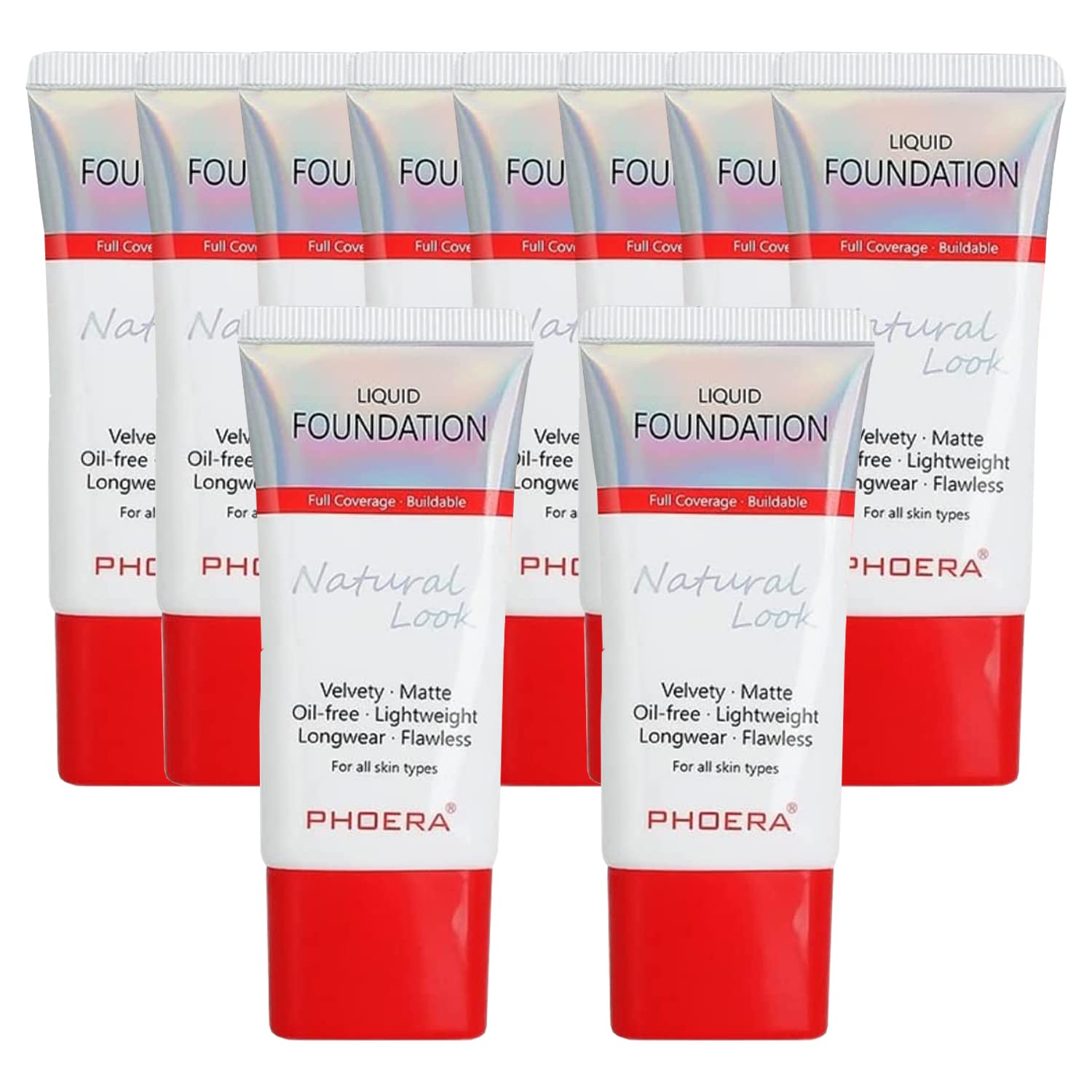 Glamza Phoera Foundation Full Coverage Makeup Set - 24hr Long Lasting Oil Control - Same Foundation Smarter Packaging - Inc x10 30ml Foundation & Silicone Blender Sponge (101 Porcelain)
