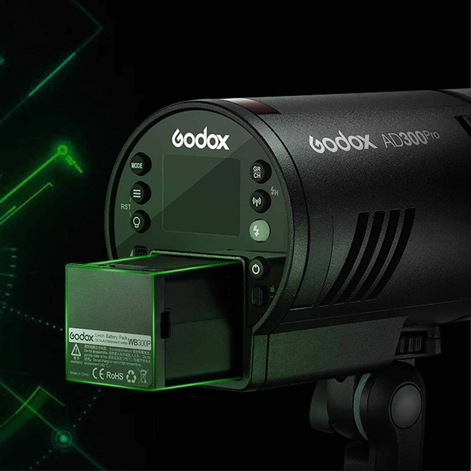 GODOX AD300Pro Studio Outdoor Strobe Flash, AD300 Pro 300W 2.4G TTL HSS 1/8000s Monolight Speedlite Light, 2600mAh Lithium Battery, 0.01-1.5s Recycle Time, 12W Bi-Color Dimmable Modeling LED