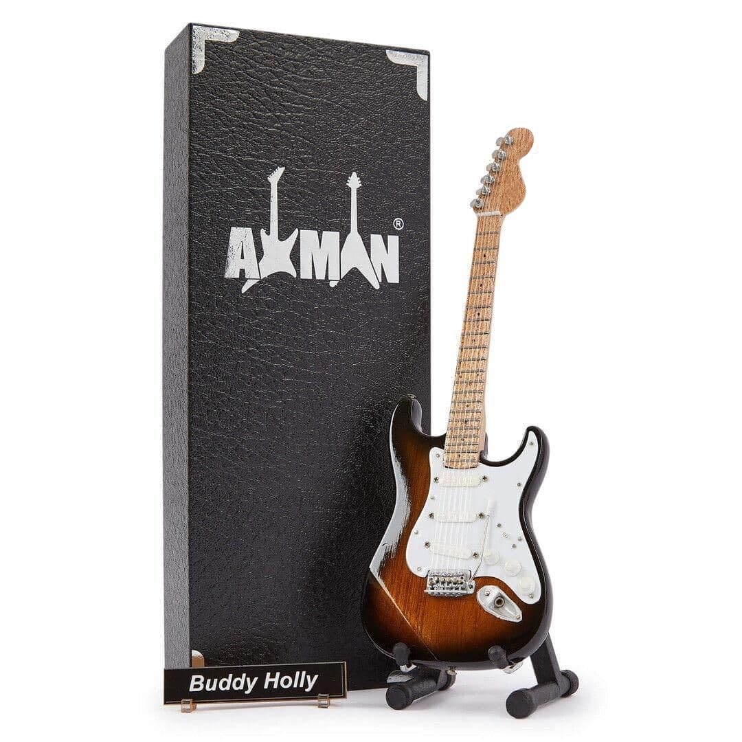 Buddy Holly Miniature Guitar Replica - Music Gifts - Handmade Ornamental 1/4 Scale - Includes a Display Box, Name Tag and Miniature Guitar Stand