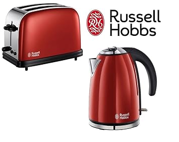 Russell Hobbs Colours Twin Pack Of Kettle 2 Slice Toaster Red