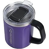 VOLCAROCK 16oz Stainless Steel Togo Coffee Travel Mug, Spill Proof Tea Mug with Handle and Lid, Lightweight and Durable, Great for Office Home and Outdoor Use (Purple)