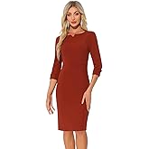 Allegra K Work Dress for Women 3/4 Sleeve Boat Neck Back Slit Business Bodycon Elegant Sheath Dresses
