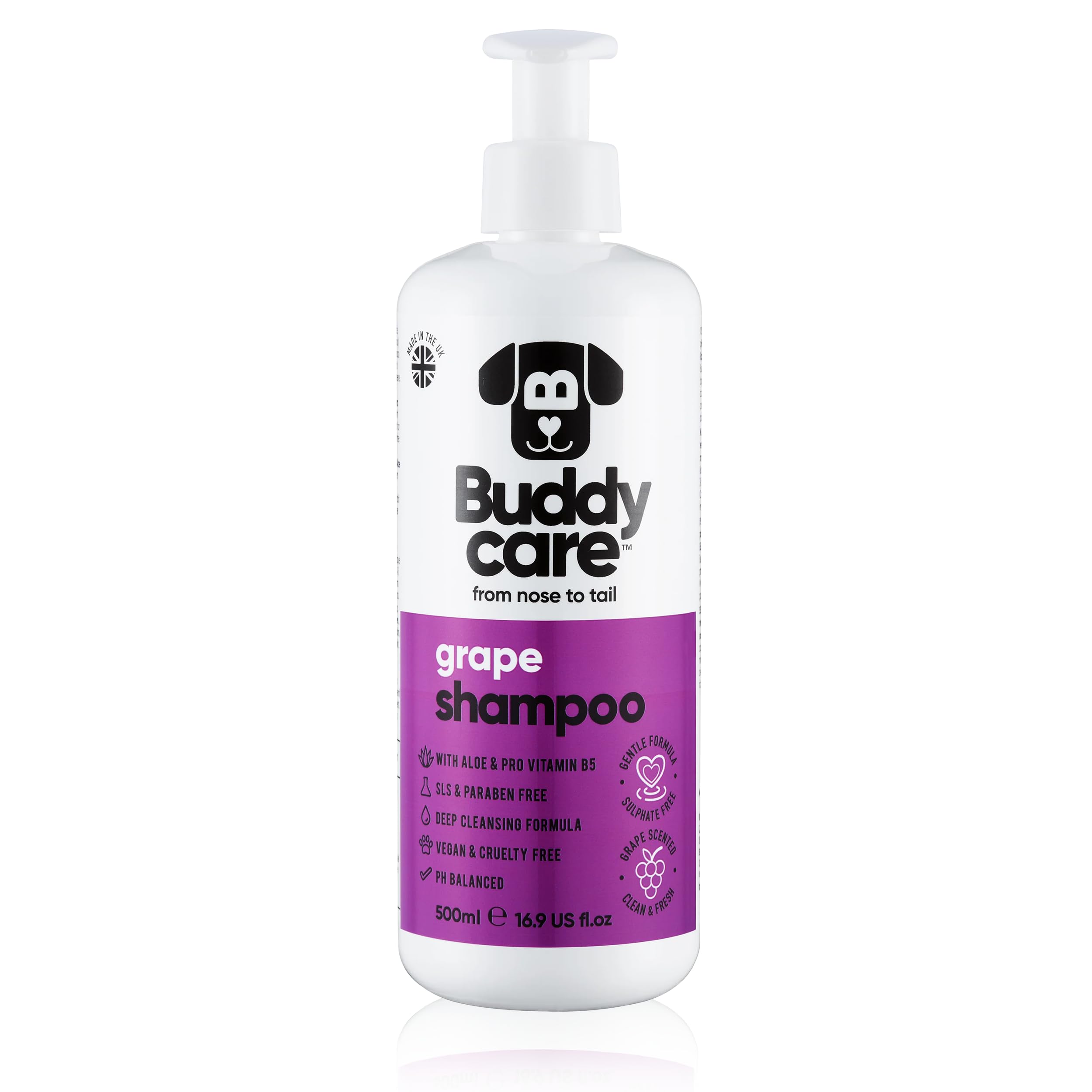 Grape Dog Shampoo by Buddycare | For Smelly Dogs, Nourishing for Itchy & Dry Skin | Vegan & Curelty Free Dog Shampoo | Aloe Vera and Pro-vitamin B5 | 500ml